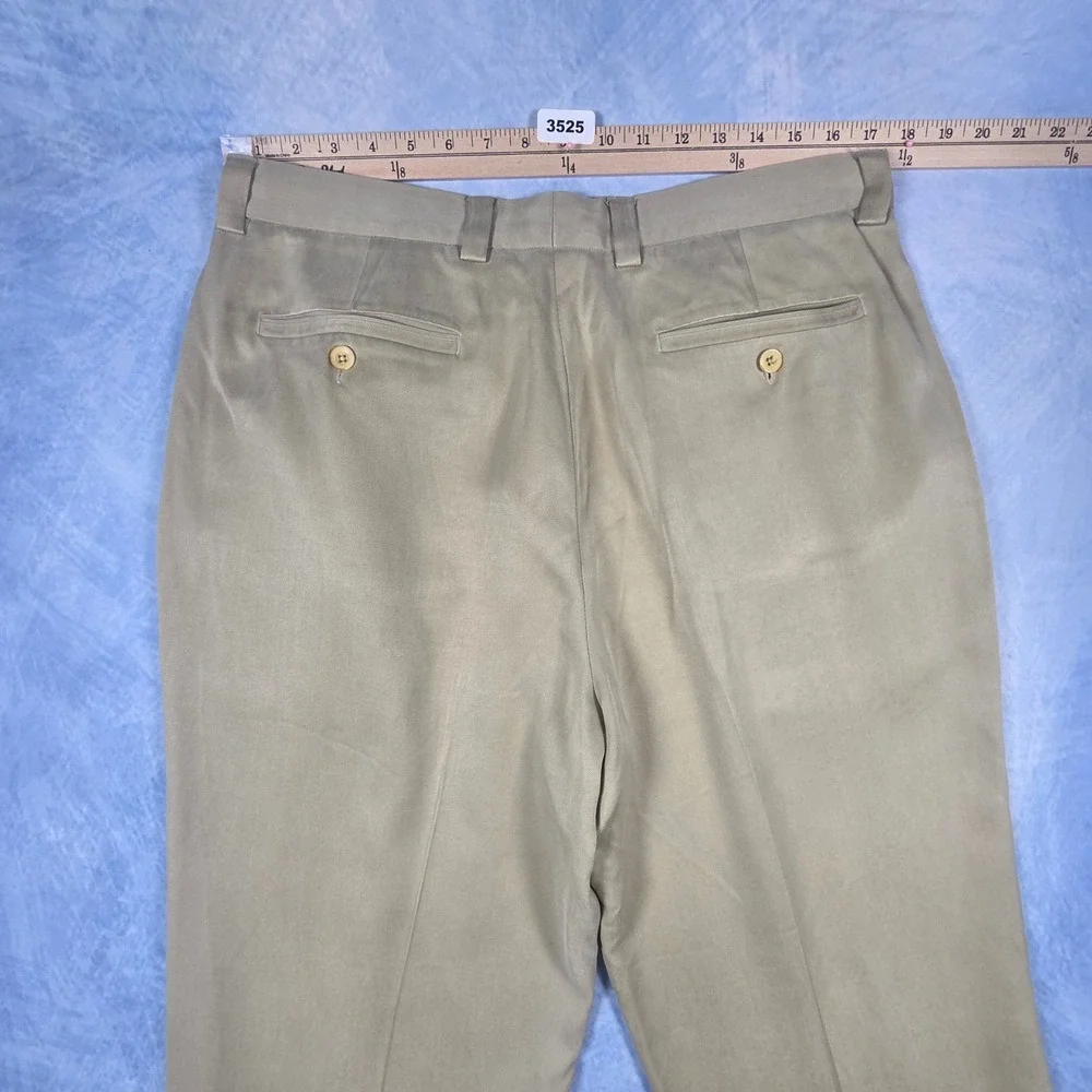 Tommy Bahama Relax Mens 35x30 Tan 100% Silk Pleated Dress Pants Khaki Trousers